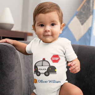 Little Boy Police Officer and Car Baby Bodysuit