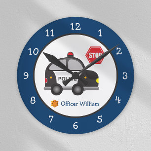 Little Boy Police Officer and Car Round Clock