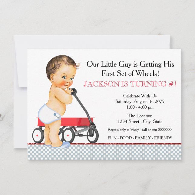 Little Boy Red Wagon Birthday Party Invitation (Front)