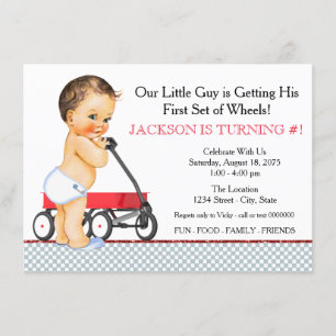 Little Boy Red Wagon Birthday Party Invitation