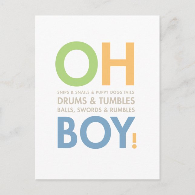 Little Boy Shower Invitation Snips & Snails Postcard (Front)