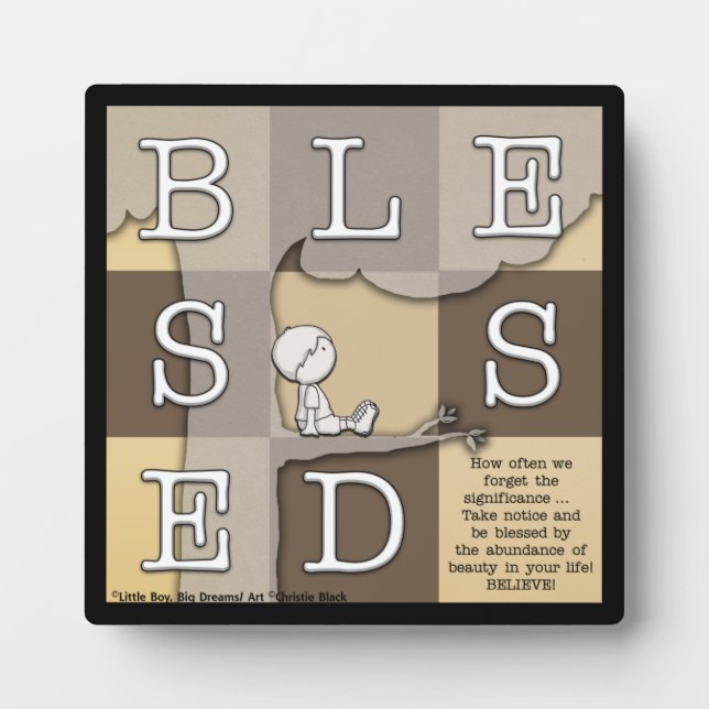 Little Boy Sits in Tree-Blessed By Beauty Plaque (Front)
