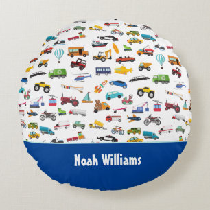 Little Boy Things That Move Vehicle Cars Kid Round Cushion