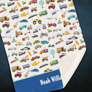 Little Boy Things That Move Vehicle Cars Kid Sherpa Blanket