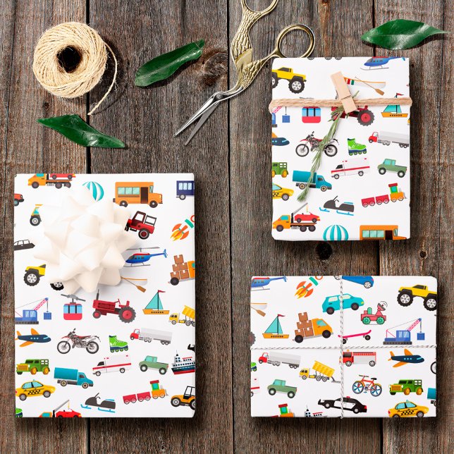 Little Boy Things That Move Vehicle Cars Kid Wrapping Paper Sheet (Creator Uploaded)