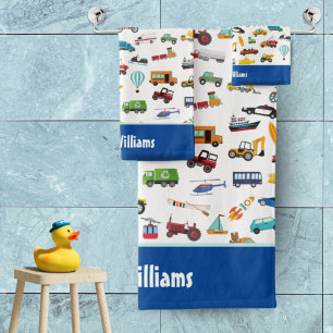 Little Boy Things That Move Vehicle Cars Pattern Bath Towel Set