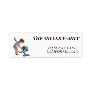 Little Boy vacuuming Artistic Impasto Custom Return Address Label