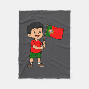 Little Boy Waving Portuguese Flag - Cute Portugal Fleece Blanket