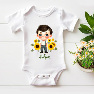 Little boy with sunflowers baby bodysuit