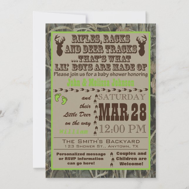 Little Boys Hunting Camo Baby Shower Invitations L (Front)