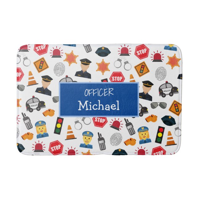 Little Boys Police Officer Pattern Kids Bathroom Bath Mat (Front)