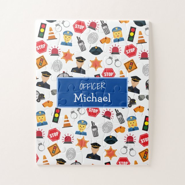 Little Boys Police Officer Pattern Kids Jigsaw Puzzle (Vertical)