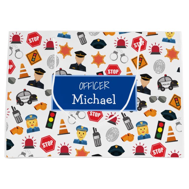 Little Boys Police Officer Pattern Kids Large Gift Bag (Front)