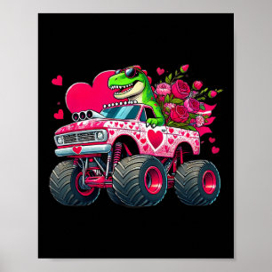 Little Boys Valentines Day Shirt Kids T Rex Pink R Poster