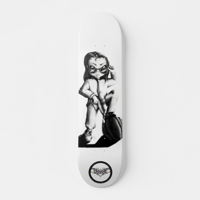 Little Brat cool kid black and white drawing Skateboard (Front)