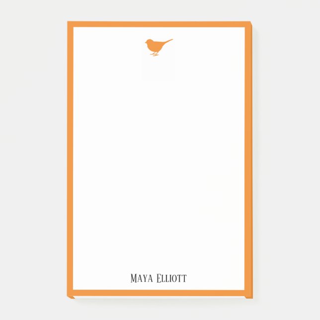 Little Bright Orange Bird & Border on White Post-it Notes (Front)