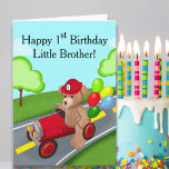 Little Brother 1st Birthday Teddy Bear Firetruck Card<br><div class="desc">This adorable teddy bear,  riding a bright red firetruck and proudly wearing his very first firefighter hat,  makes the perfect design to celebrate your little brother's special 1st birthday milestone.</div>