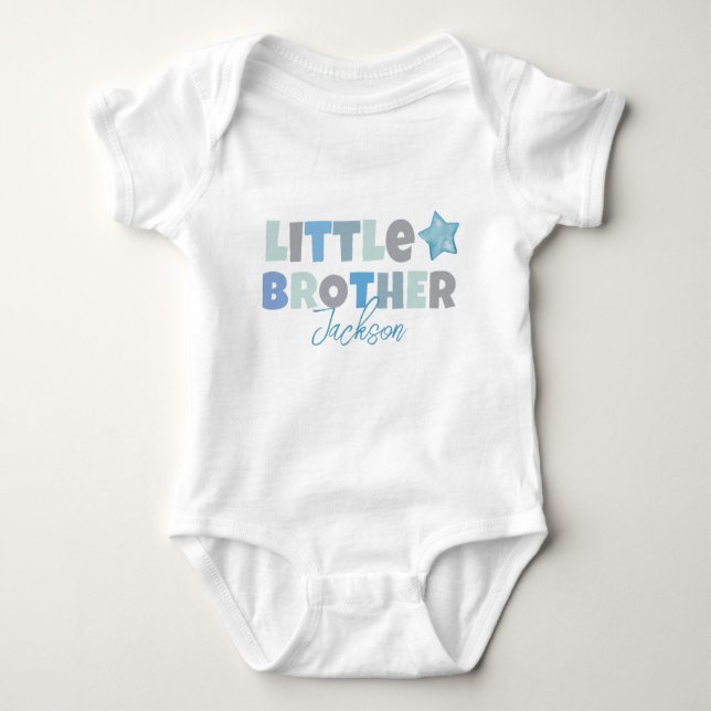Little Brother, Baby Boy Announcement, Blue Modern Baby Bodysuit (Front)