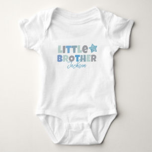 Little Brother, Baby Boy Announcement, Blue Modern Bodysuit