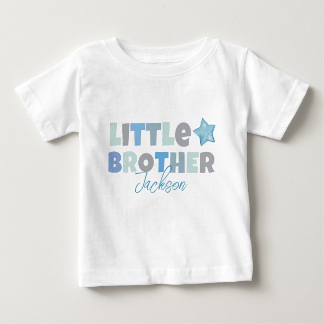 Little Brother, Baby Boy Announcement, Blue Modern T-Shirt (Front)