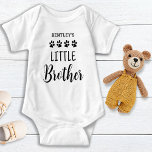 Little Brother Cute Personalised Pet Dog Lover  Baby Bodysuit<br><div class="desc">Dog's Little Brother ! Let everyone know of your best dog and newly appointed guard dog in the welcoming home of your new baby with this cute custom dog lover baby clothes. “Your Dog's Little Brother" personalise with your dogs name. Perfect baby shower gift to a dog mum, this dog...</div>