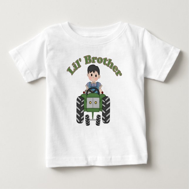 Little Brother Green Tractor Baby T-Shirt (Front)