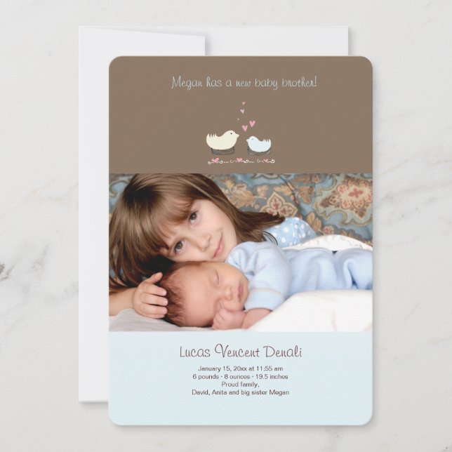 Little Brother Photo Birth Announcement (Front)