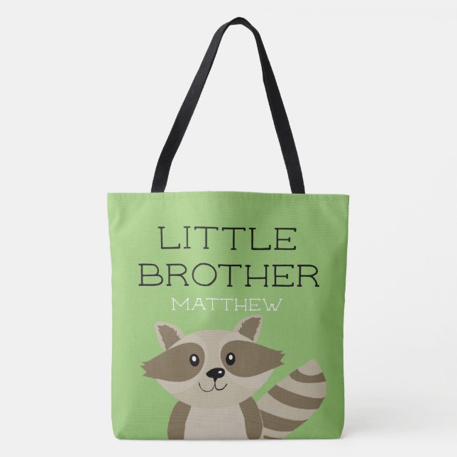 Little Brother Racoon Animal Boys Sibling Green Tote Bag (Front)