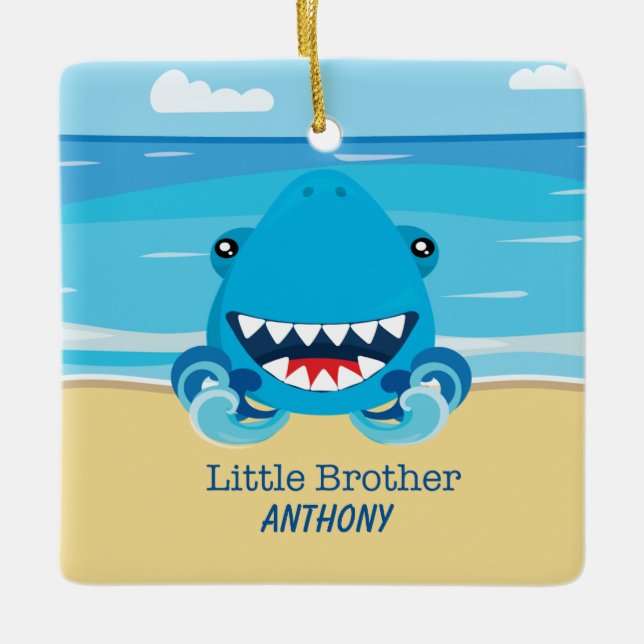 Little Brother Shark On Beach Ornament (Front)