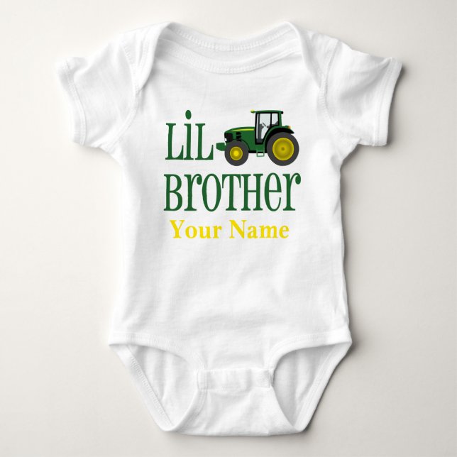 Little Brother Tractor Personalised Baby Bodysuit (Front)