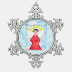 "Little Brown Angel Glitter" snowflake ornament