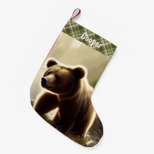 Little Brown Bear Wildlife Portrait Personalised Small Christmas Stocking