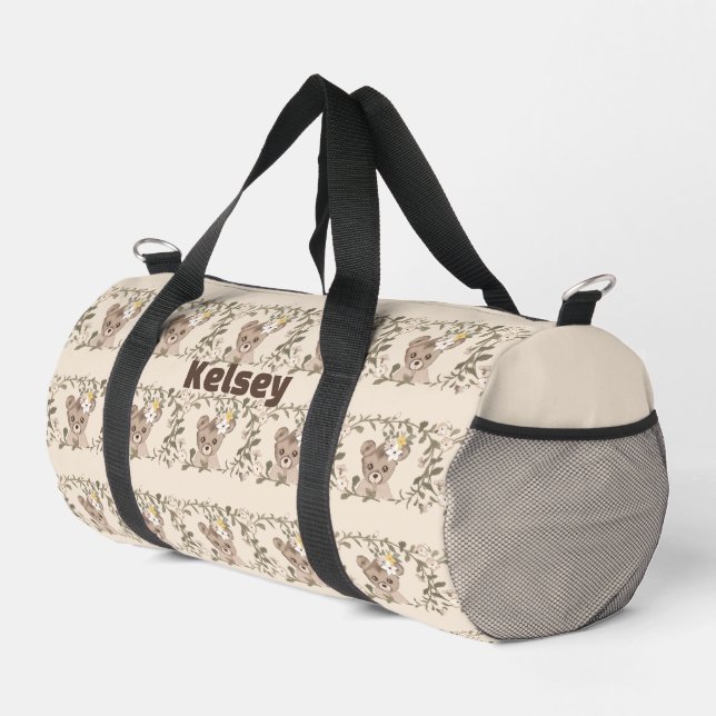 Little Brown Bears In Vine Frames Duffle Bag (Right Corner)