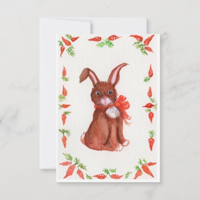 Little Brown Bunny Rabbit with Carrots Invitation (Front)
