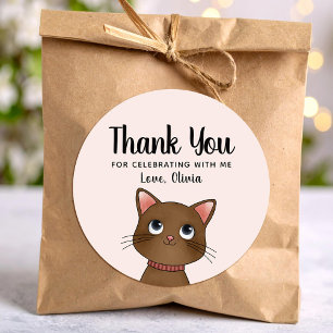 Little brown cat thank you classic round sticker