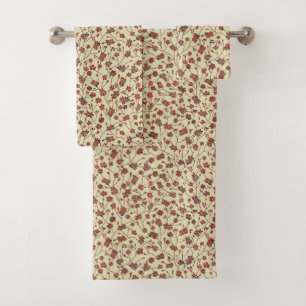 Little Brown Floral on Cream   Bath Towel Set