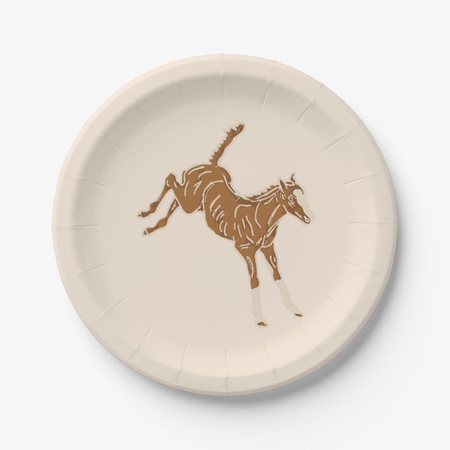 Little Brown Horses - on salmon pink.    Paper Plate (Front)
