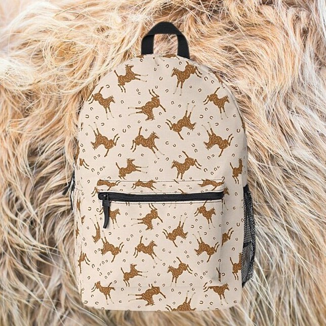 Little Brown Horses - on salmon pink. Printed Backpack (Creator Uploaded)