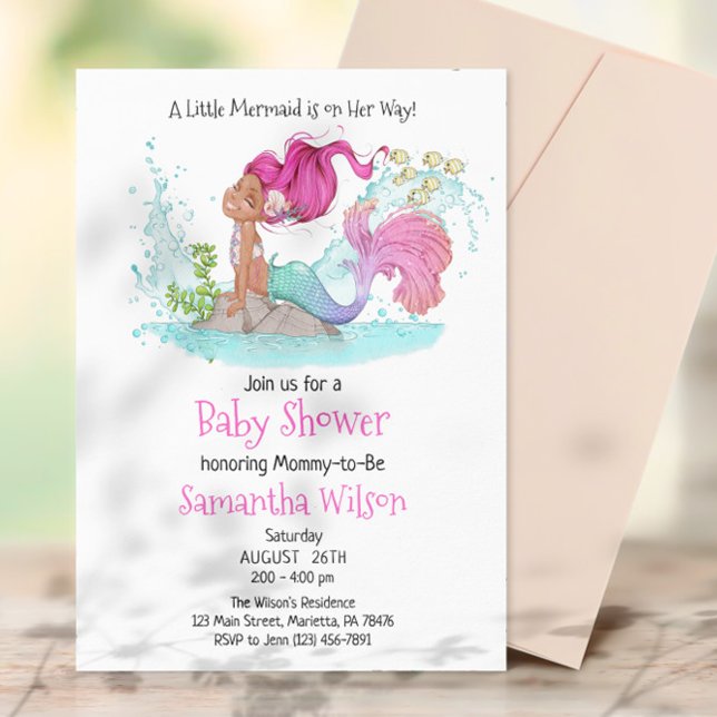 Little Brown Mermaid Watercolor Baby Shower Invitation (Creator Uploaded)