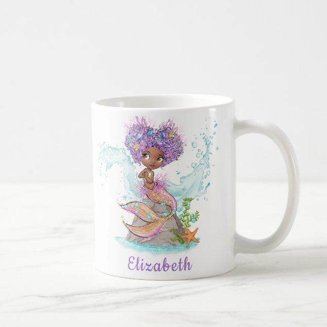 Little Brown Mermaid Watercolor Coffee Mug (Right)