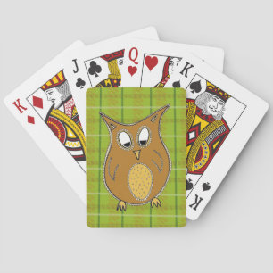 Little Brown Owl on Green Tartan Playing Cards