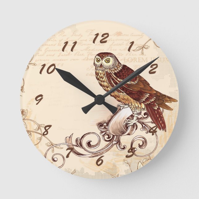 Little Brown Owl Round Clock (Front)