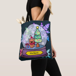 Little Brown Teddy Bear in Snow Globe Tote Bag