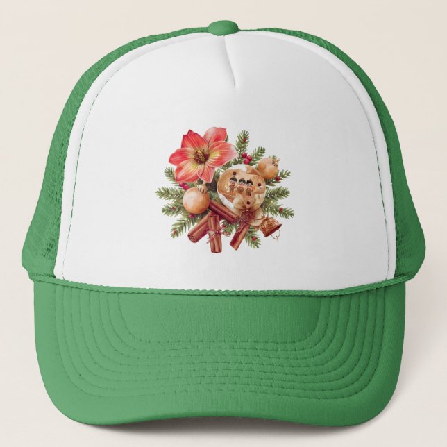 Little Brownies Gingerbread with Red Amaryllis Trucker Hat (Front)
