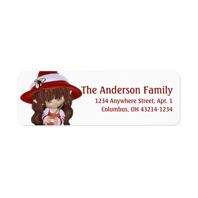 Little Brunette Christmas Witch Return Address Label (Front)