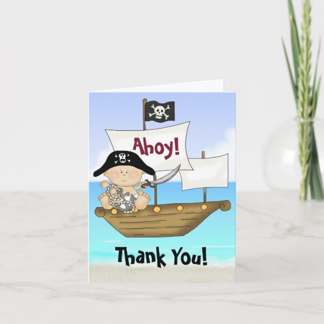 Little Buccaneer Baby Boy Pirate Thank You Cards (Front)