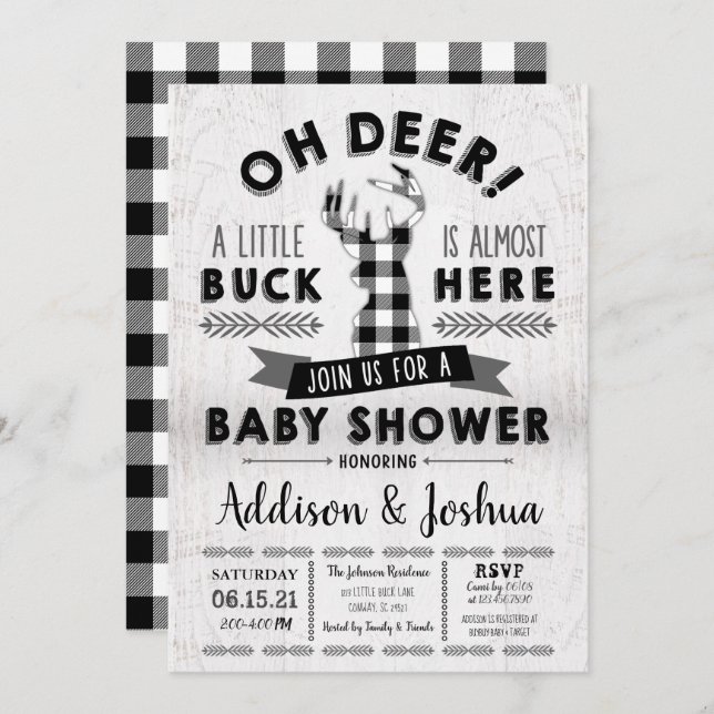 Little Buck Deer Baby Boy Shower Invitation (Front/Back)