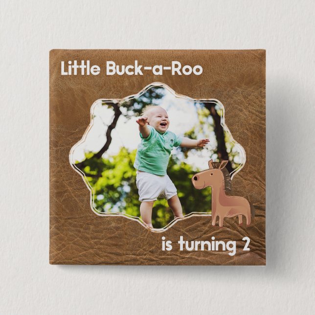 Little Buckaroo Second Birthday Picture 15 Cm Square Badge (Front)