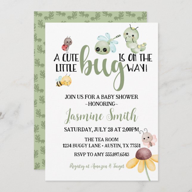 Little Bug Baby Shower Insect Caterpillar Invitation (Front/Back)