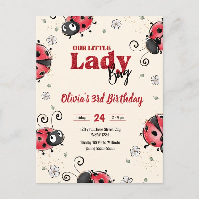 little bug Lady bug birthday Invitation Postcard (Front)